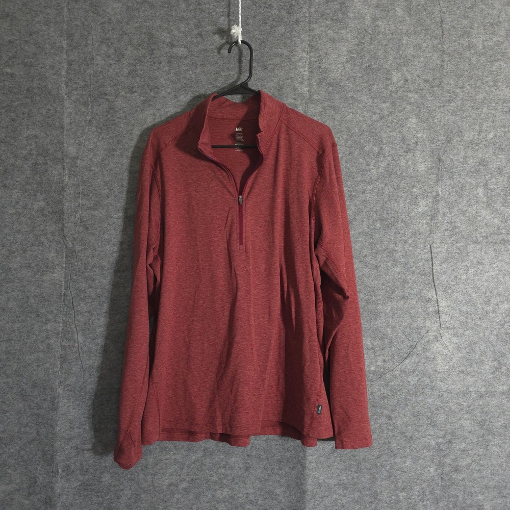 REI Co-op Pullover Top Shirt Mens Sz 2XL Red Heather Quarter Zip Long Sleeve